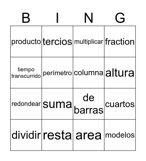 Matemáticas Bingo Card