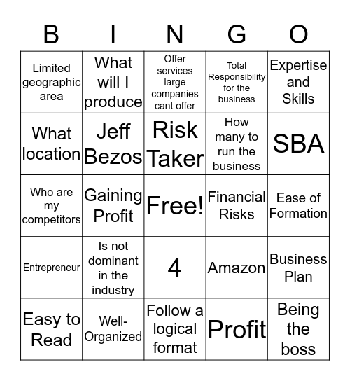 Business Bingo Card