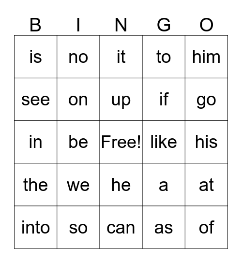 Quarter 1 Sight Word BINGO Card