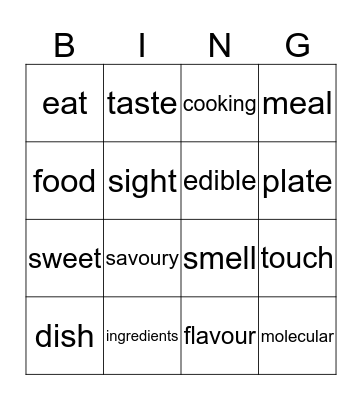 In the mood for food Bingo Card