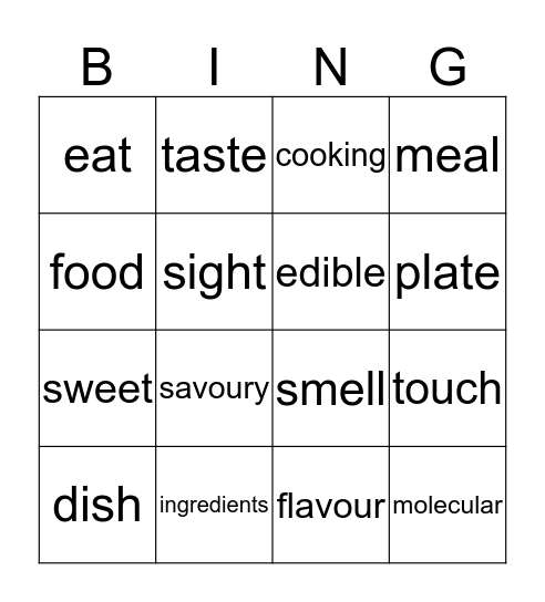 In the mood for food Bingo Card