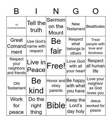 Following Jesus Bingo Card