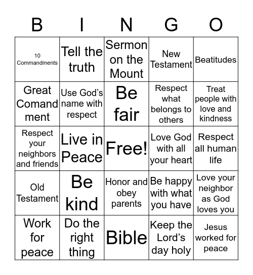 Following Jesus Bingo Card