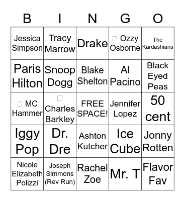 Celebrity Sell Outs Bingo Card