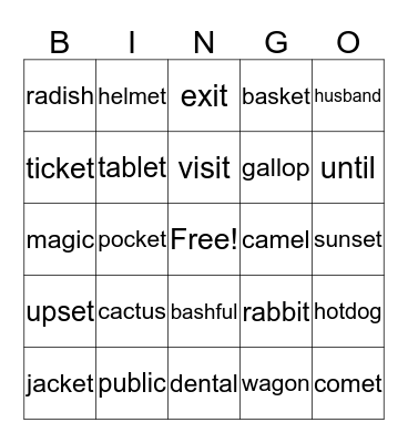 2-Syllable Short Vowel Words Bingo Card
