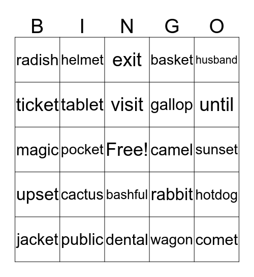 2-Syllable Short Vowel Words Bingo Card