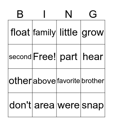 2nd grade Word Bingo Card