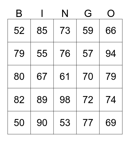kleine buur 50 t/m 100 Bingo Card