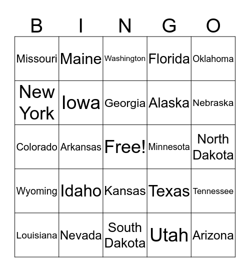 States Bingo Card