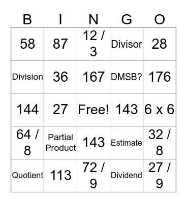 Math Bingo! Bingo Card