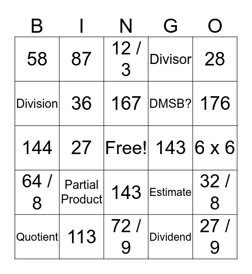 Math Bingo! Bingo Card