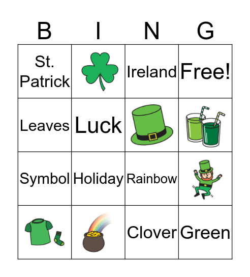 St. Patrick's Day Bingo Card