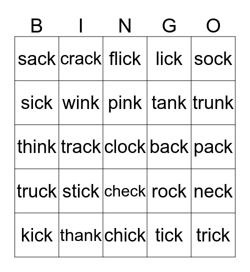 ck / k Bingo Card