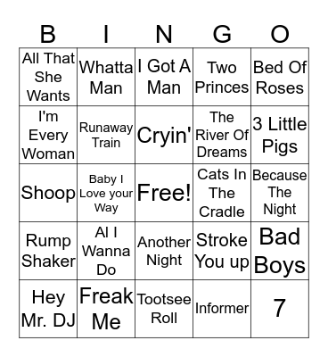 90s Hits Bingo Card