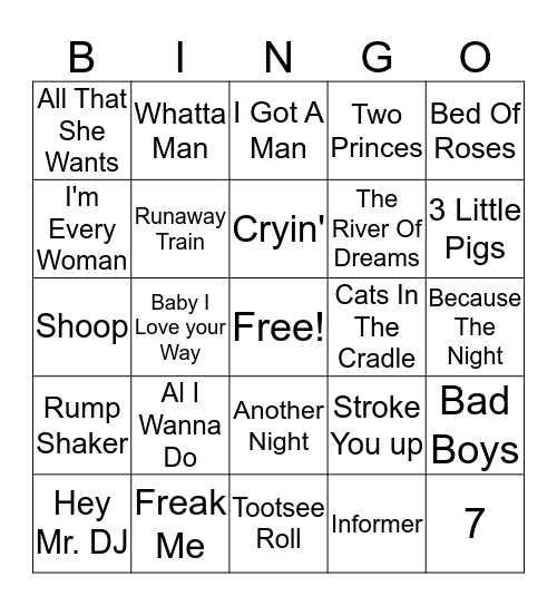 90s Hits Bingo Card