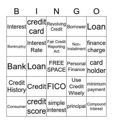 Personal Finance BINGO Card