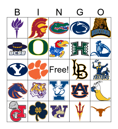 College Bingo Card