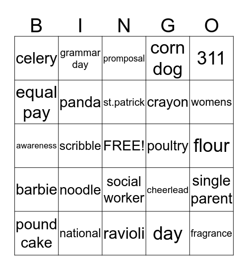 National Day Bingo Card