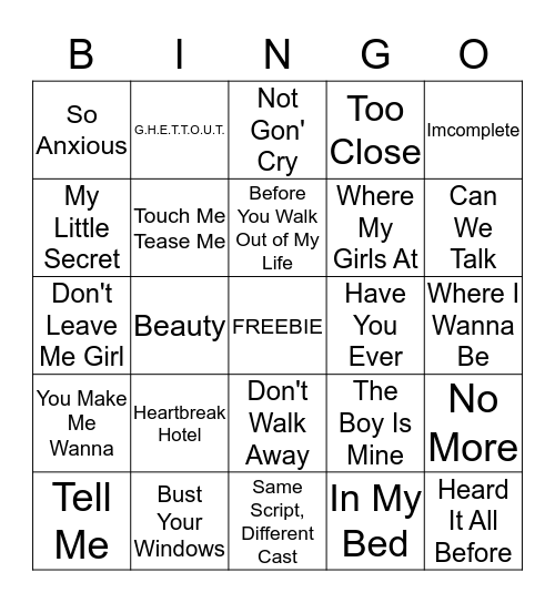 Sing Along Songs Bingo Card
