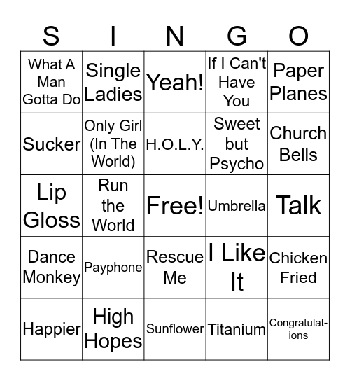 Relay for Life- Singo Bingo Card