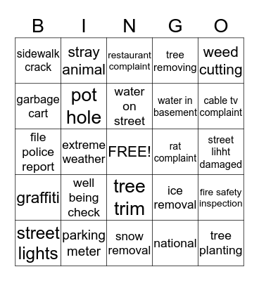 311 NATIONAL DAY Bingo Card
