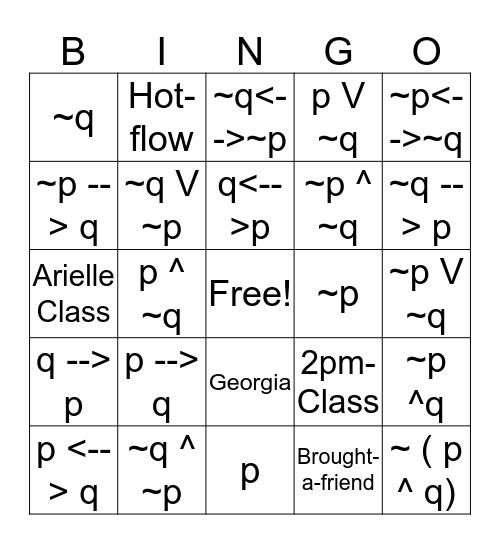 Logic Bingo Card
