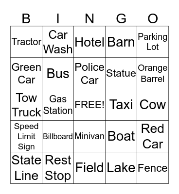 Lily's Vacation Bingo Card