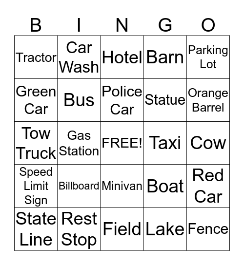 Lily's Vacation Bingo Card