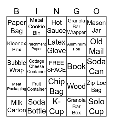 RECYCLING BINGO Card