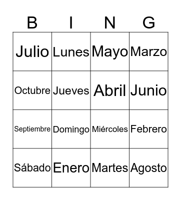 Spanish Bingo Card