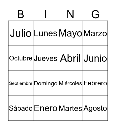 Spanish Bingo Card