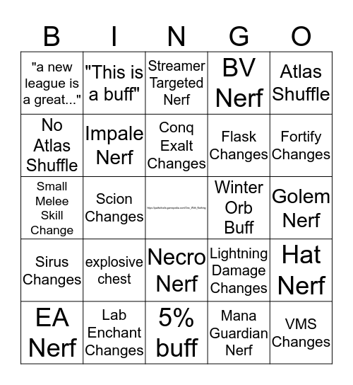 Patch Notes Bingo Card
