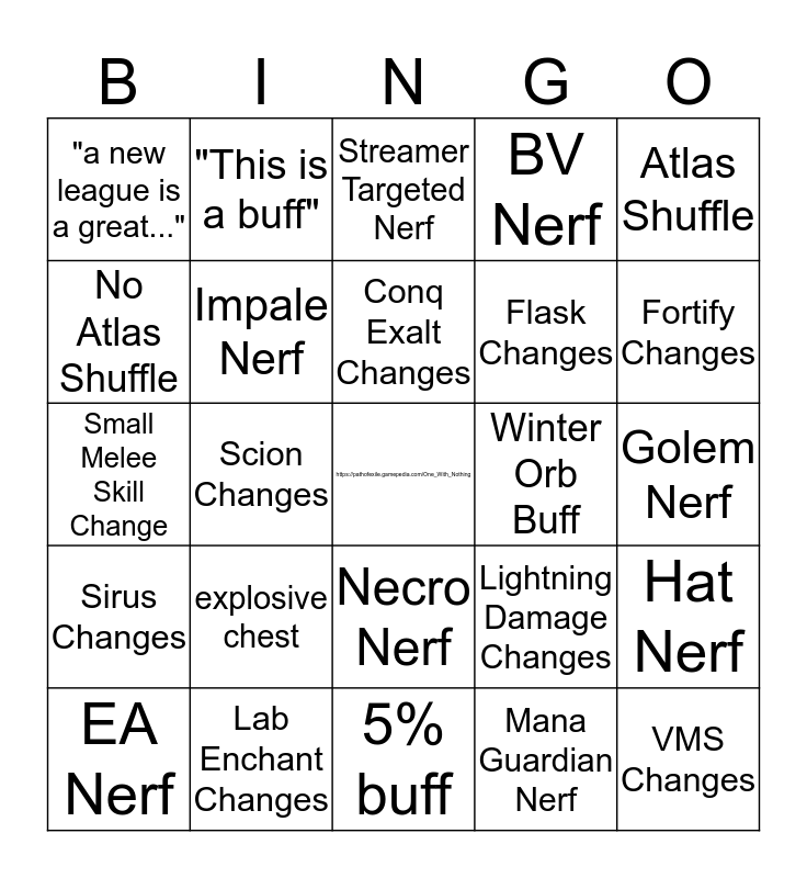 Patch Notes Bingo Card