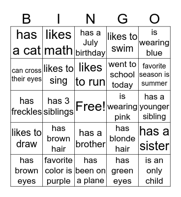 Find someone who.....  Bingo Card