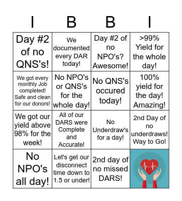 Make a difference for our donors, and feel good about the goals we achieve!  Bingo Card