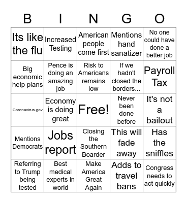 Trump Speech Bingo Card