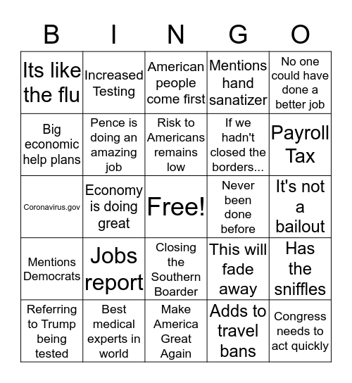 Trump Speech Bingo Card