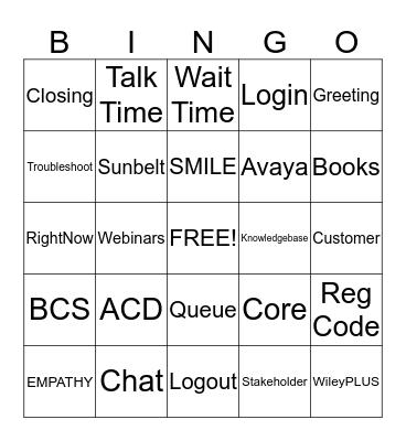 Customer Care Week 2012 Bingo Card