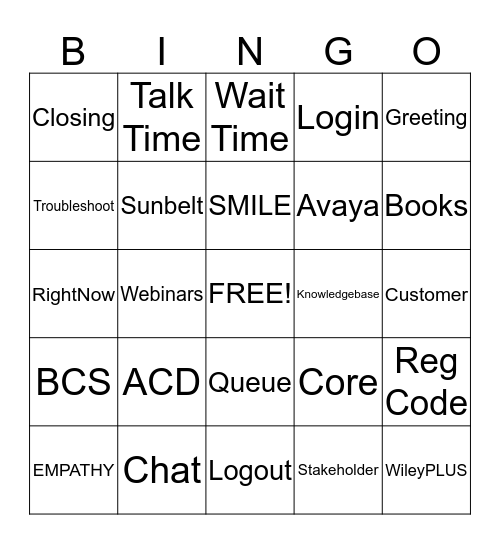 Customer Care Week 2012 Bingo Card