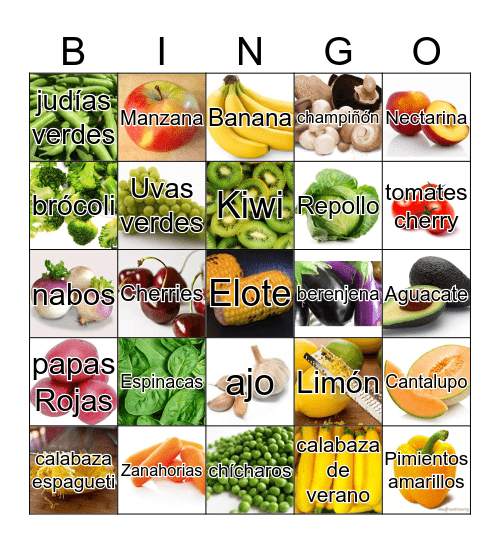 Rainbow Foods Bingo Card