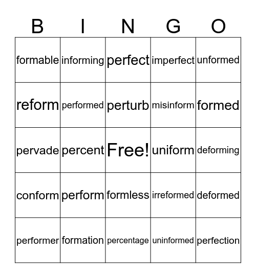 per-, form Bingo Card