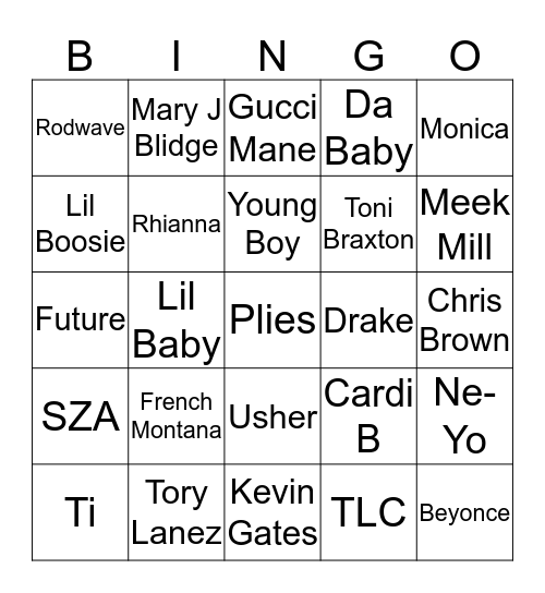 Hip Hop & R&B Bingo Card