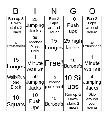 Fitness Bingo (Get 4 bingo's) Bingo Card