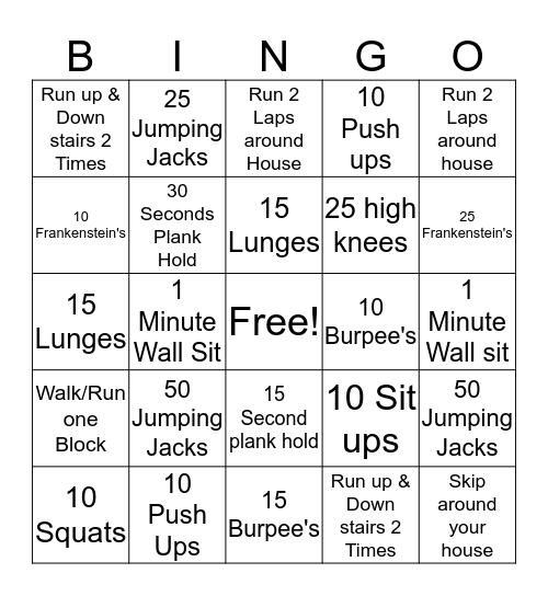 Fitness Bingo (Get 4 bingo's) Bingo Card