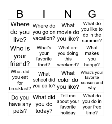 Conversation Bingo Card