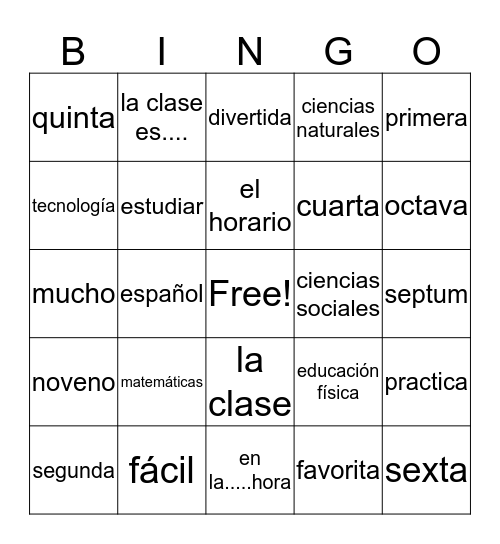Realidades 2A Vocabulary Bingo Card