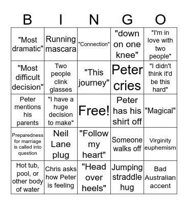 Bachelor Bingo Card