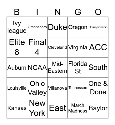 March Madness Bingo Card