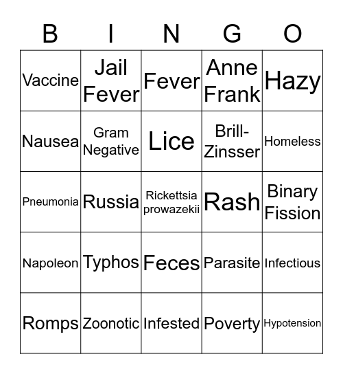 Typhus Bingo Card