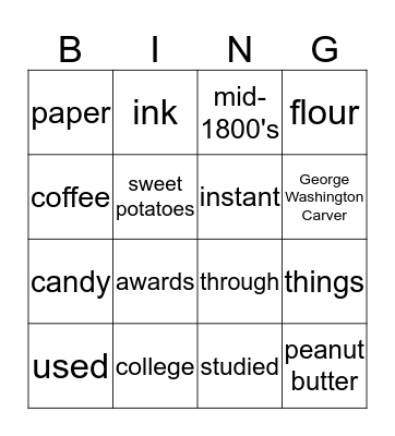 George Washington Carver - 2.0 Bingo Card